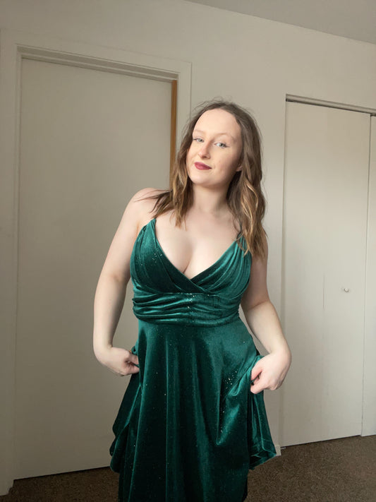 Green Glitter Velvet Mini Dress