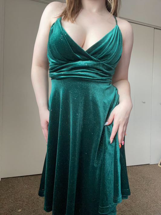 Green Glitter Velvet Mini Dress