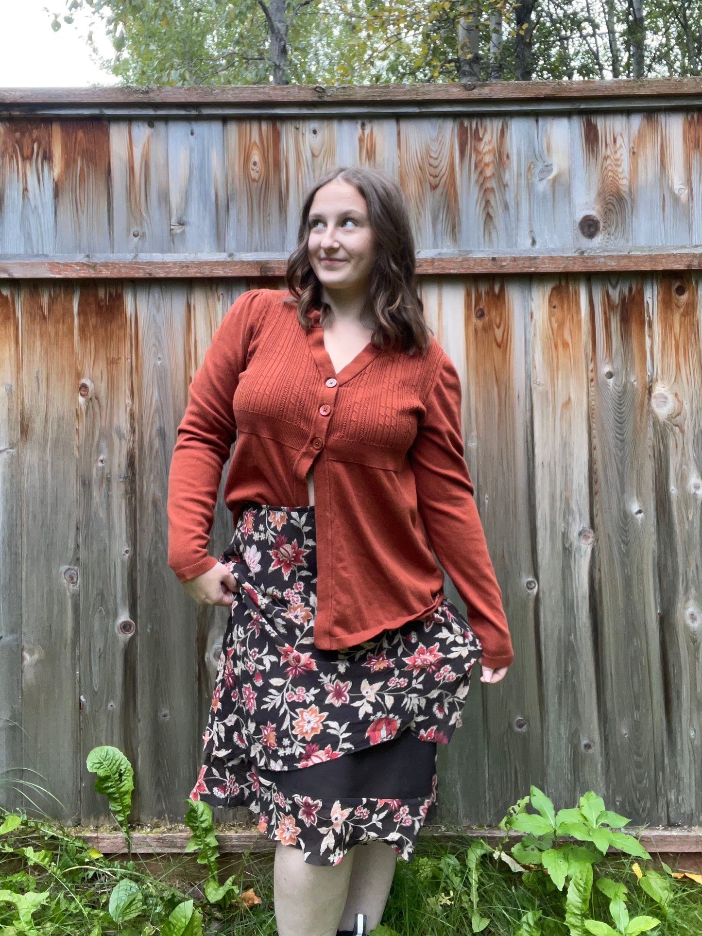 Brown Floral Midi Skirt