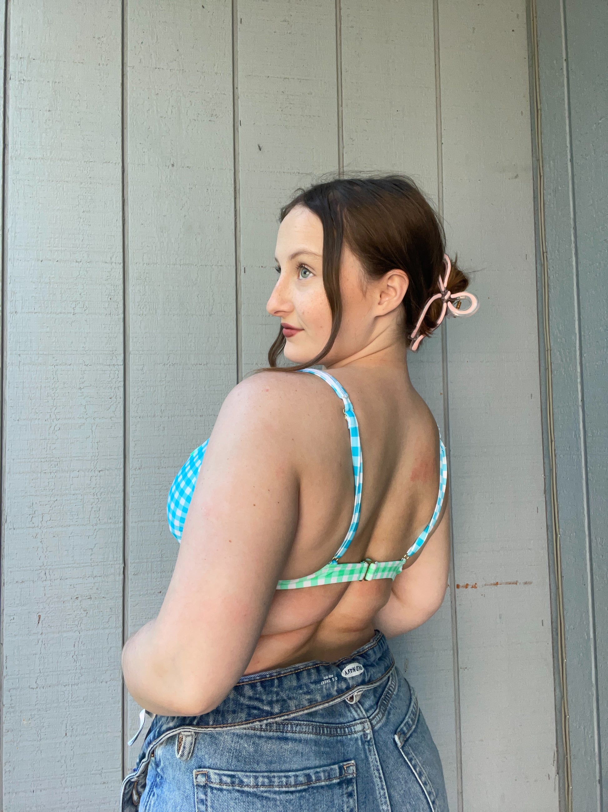 Neon Gingham Bikini Top | From the Rack | Grace Thrifts
