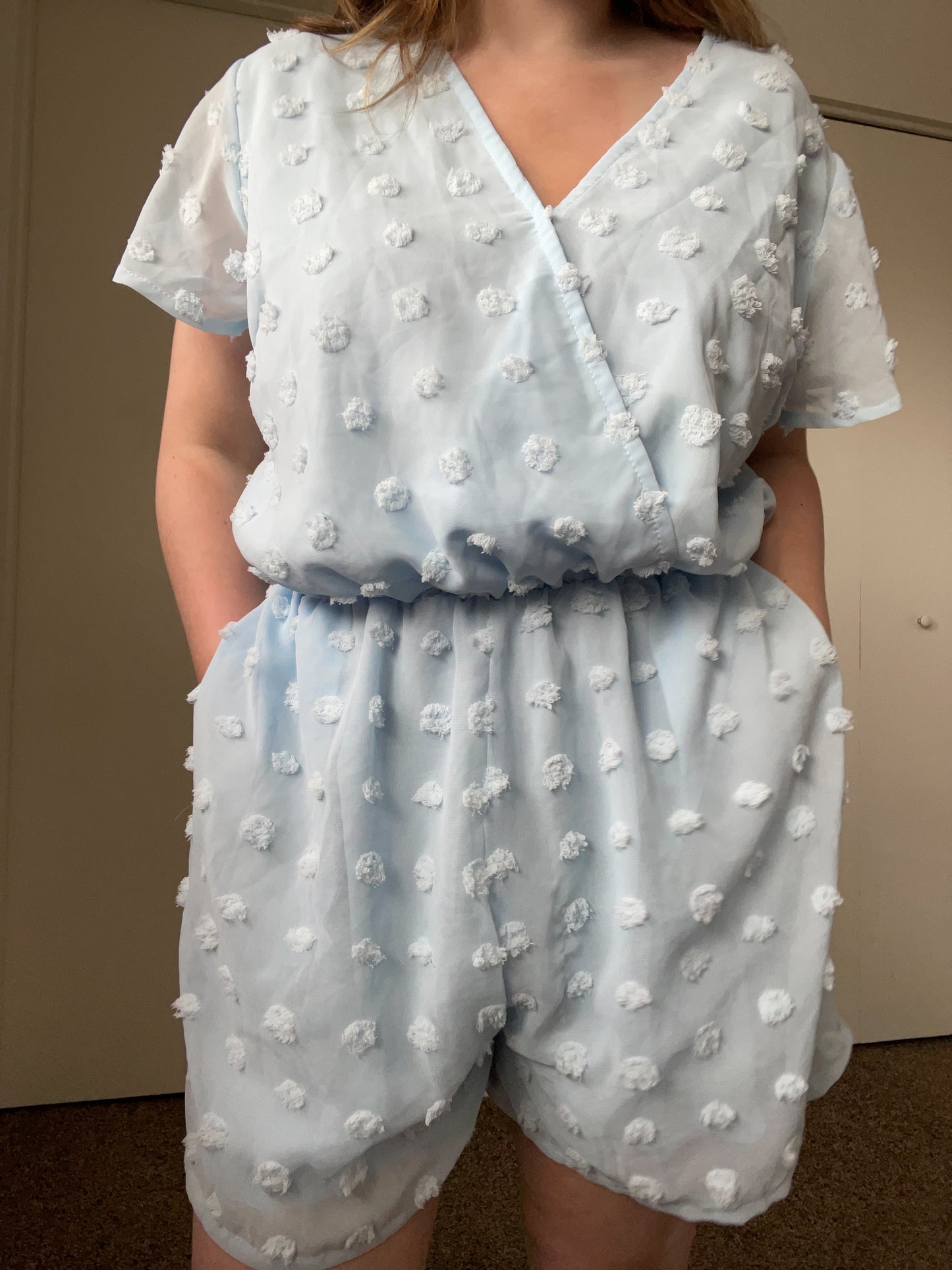 Baby Blue Textured Romper | From the Rack | Grace Thrifts