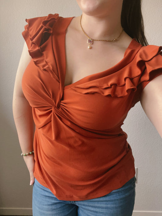Burnt Orange Ruffle Sleeve Top