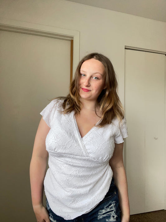 White Lace V-Neck Top