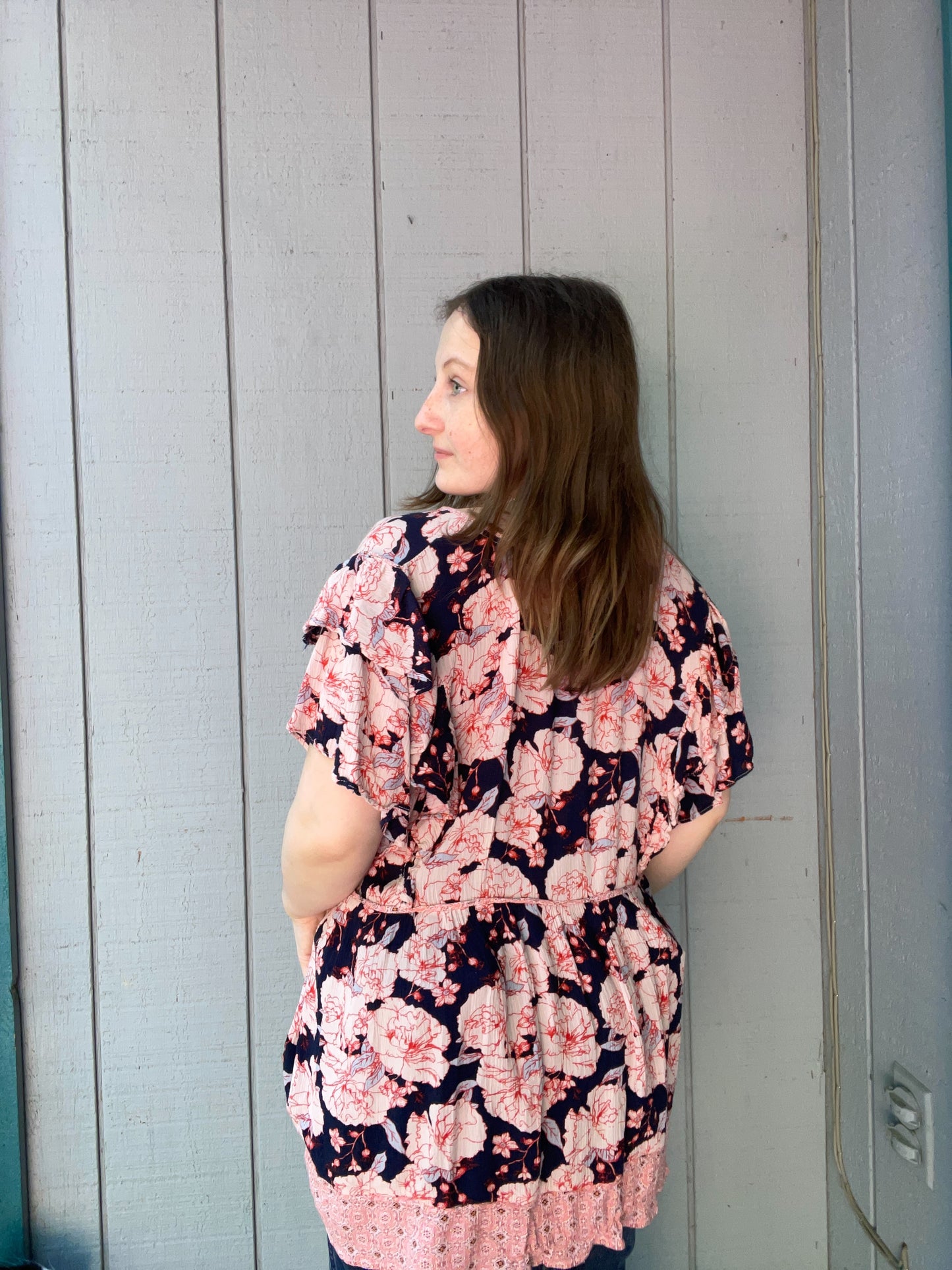 Navy Carnation Print Blouse
