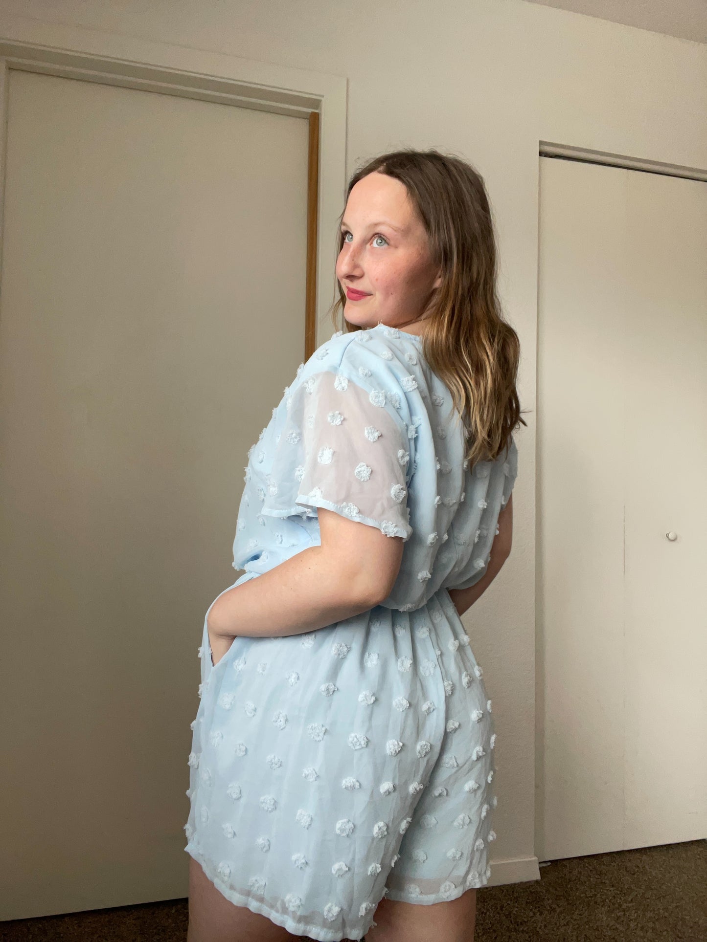 Baby Blue Textured Romper | From the Rack | Grace Thrifts