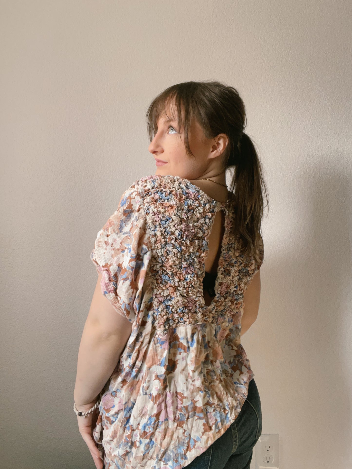 Boho Scrunch Floral Blouse
