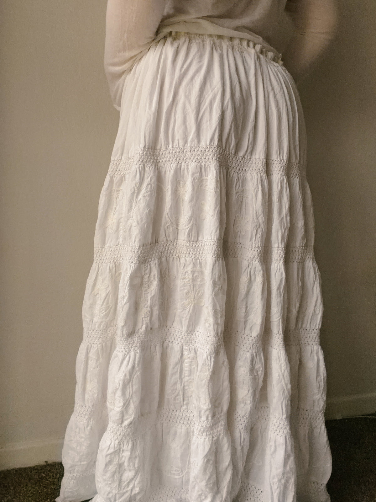 White Tiered Lace Maxi Skirt