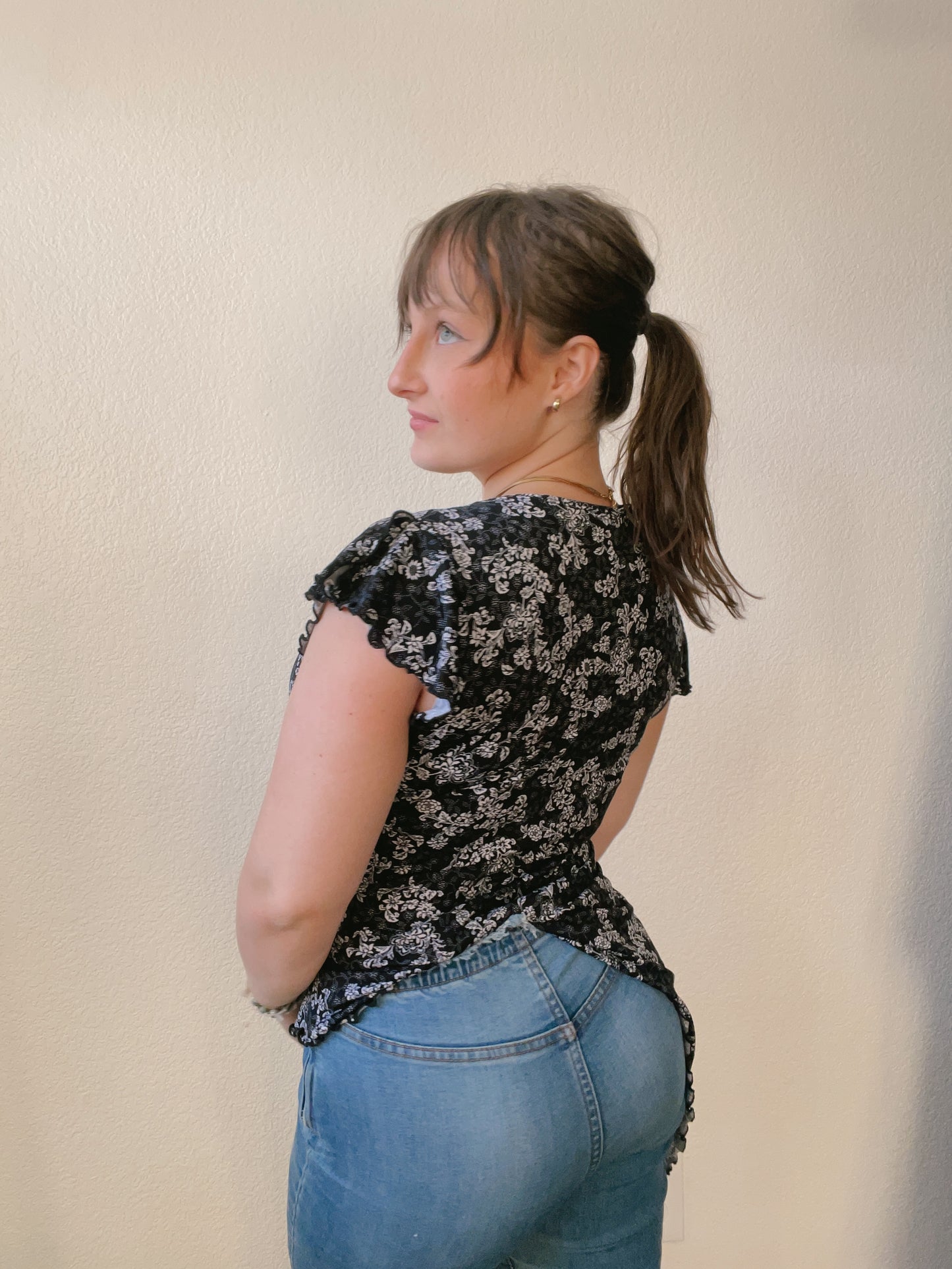 B&W Cowl Neck Top
