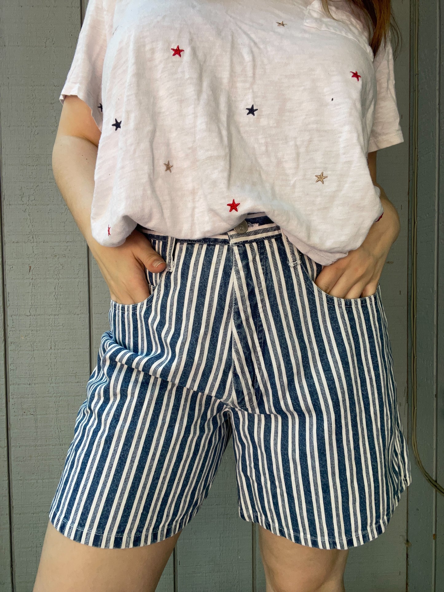 Blue & White Striped Shorts