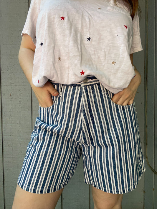 Blue & White Striped Shorts