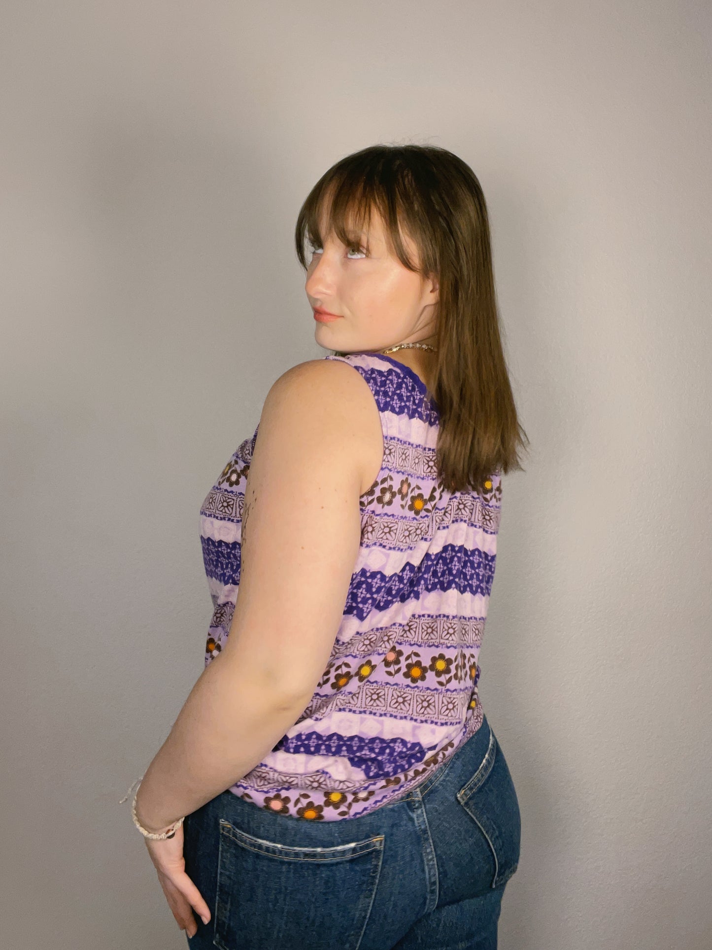 Purple Striped Lace Tank