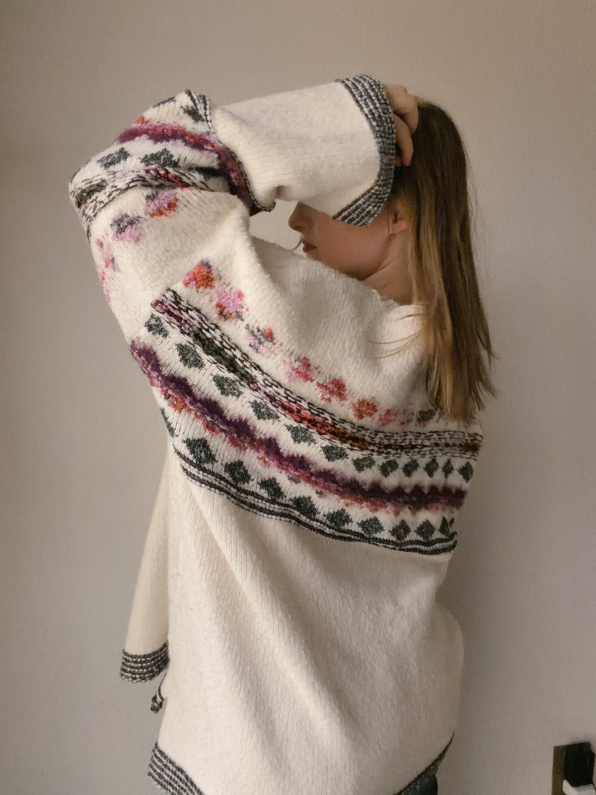 Cream Fuzzy Diamond Sweater
