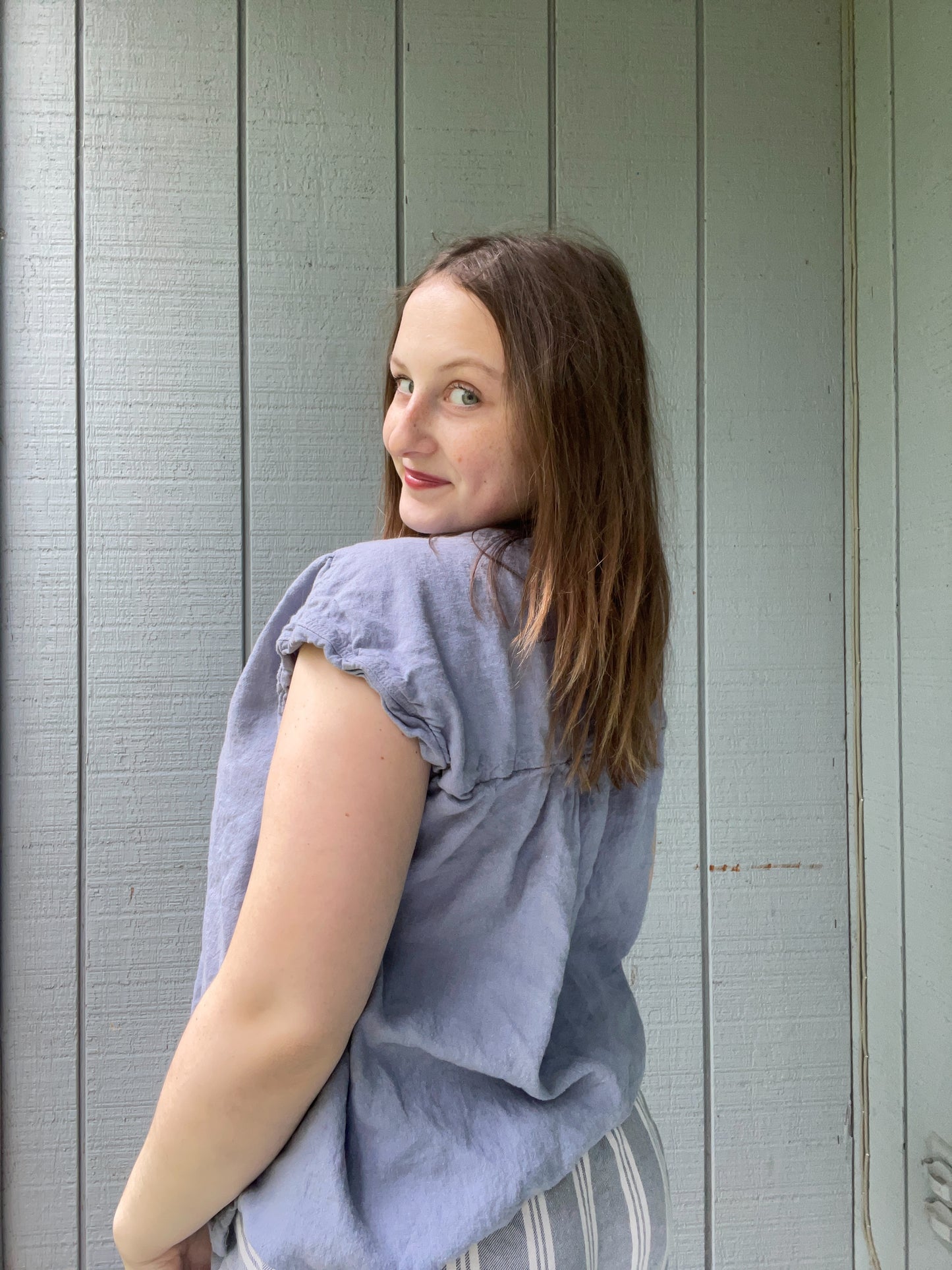 Blue Linen Blouse
