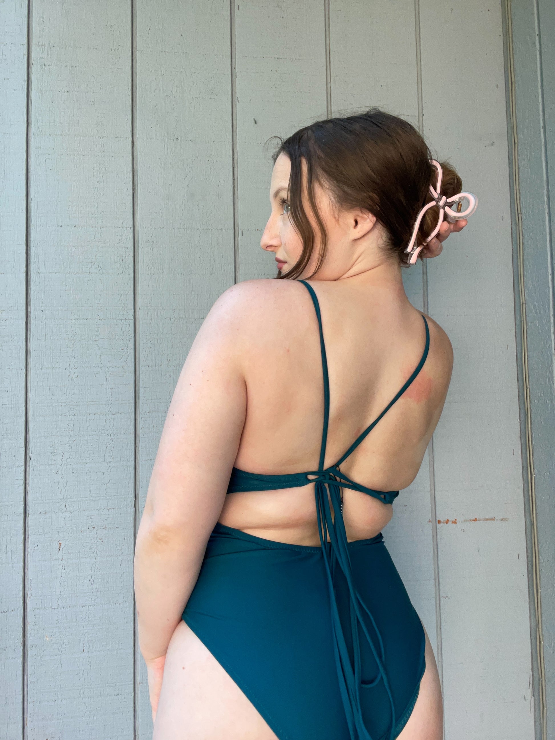 Turquoise Open Back Swimsuit | From the Rack | Grace Thrifts