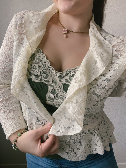 Cream Lace Ruffle Cardigan