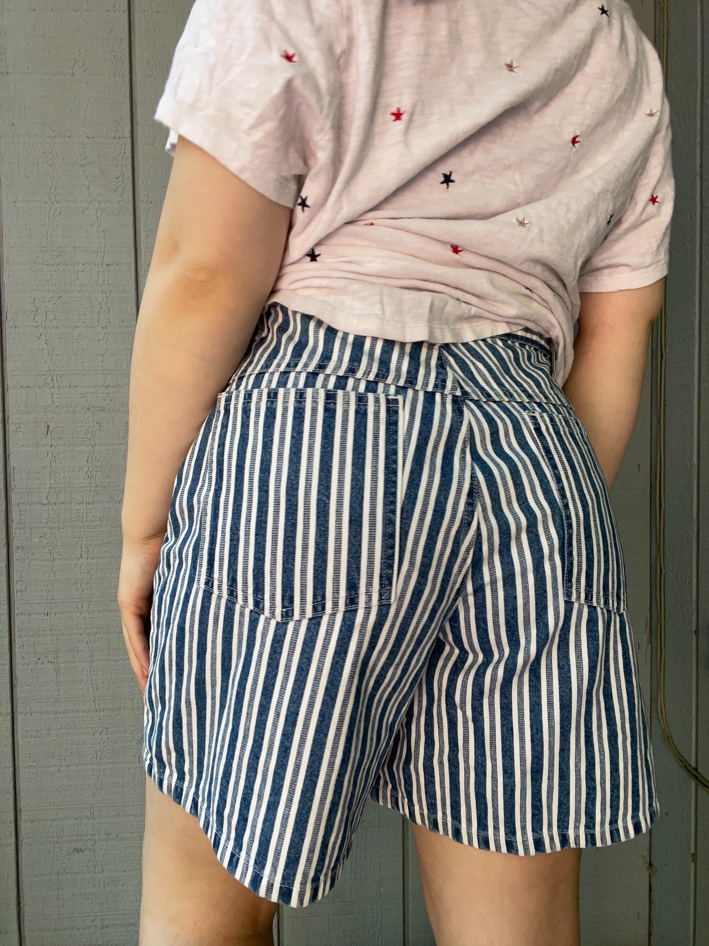 Blue & White Striped Shorts