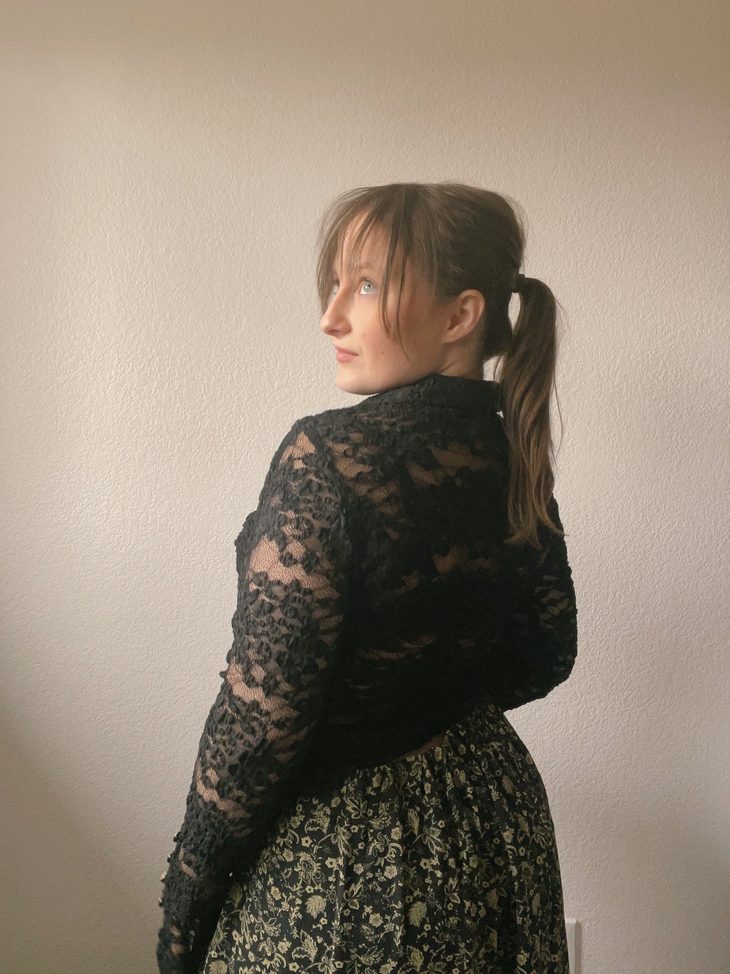 Black Lace Button Up Top