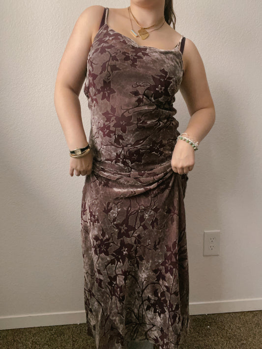 Mauve Velvet Maxi Evening Dress