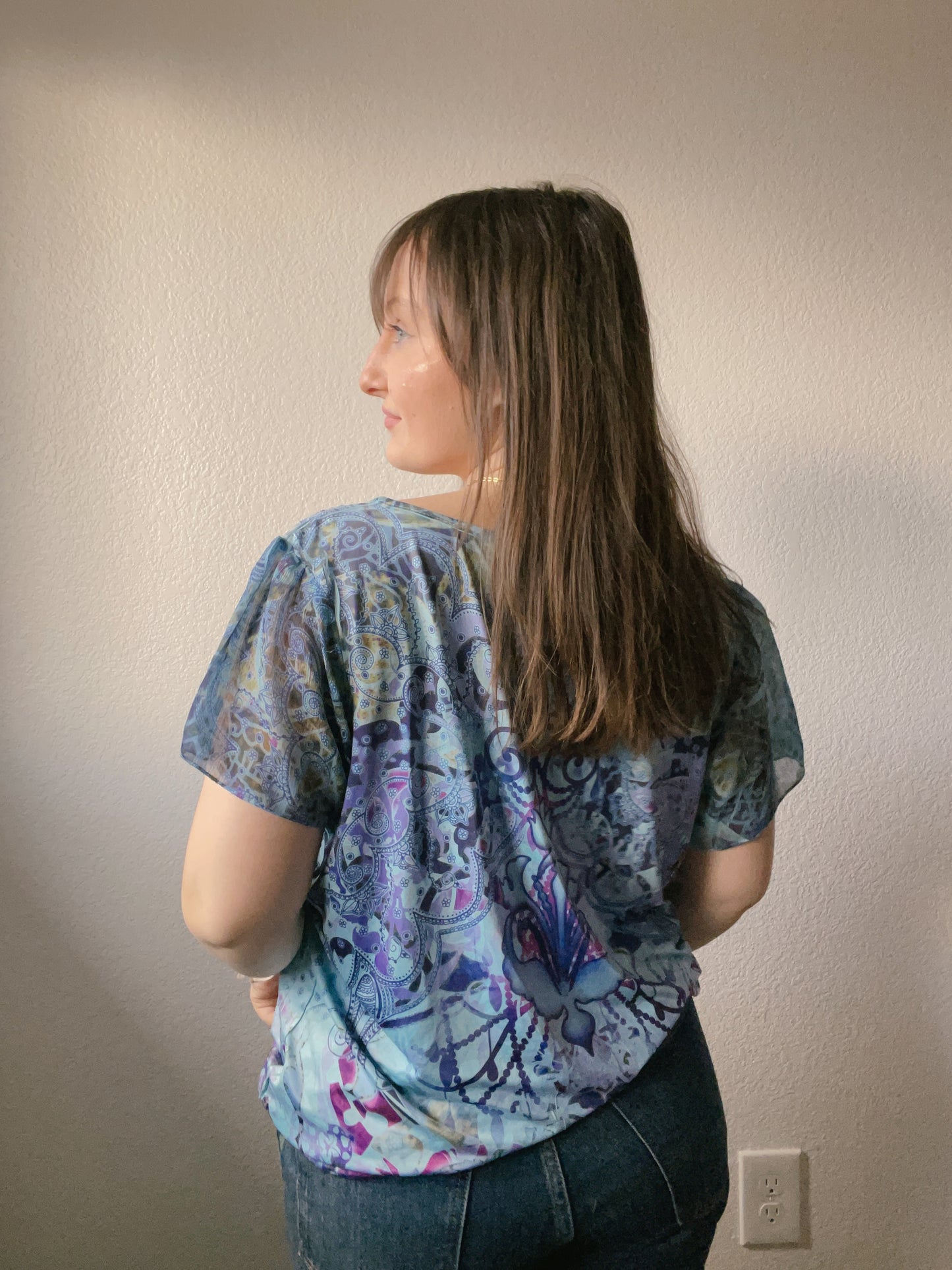 Multi-Print Rhinestone Blouse
