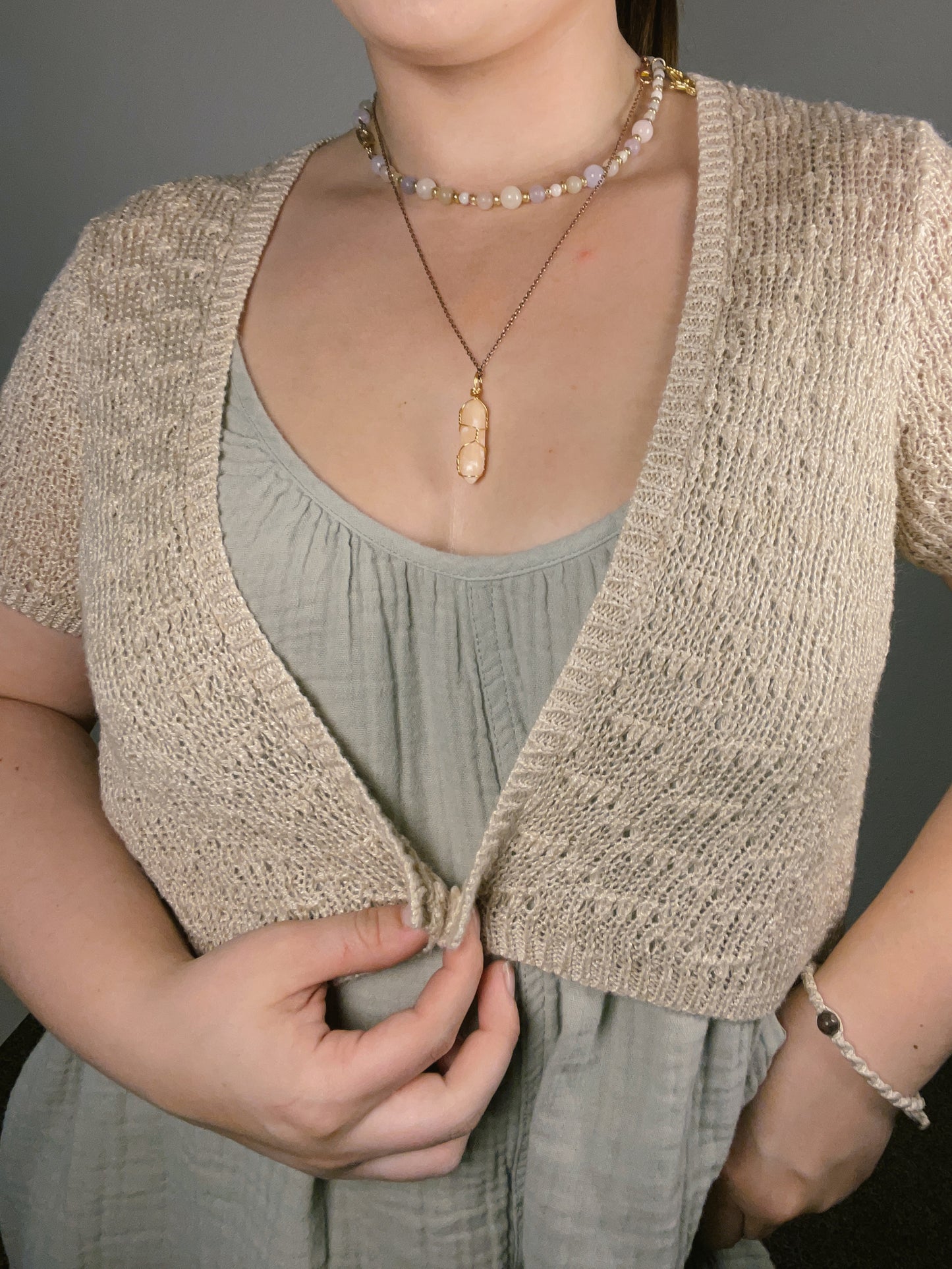 Tan Short Sleeve Crop Cardigan