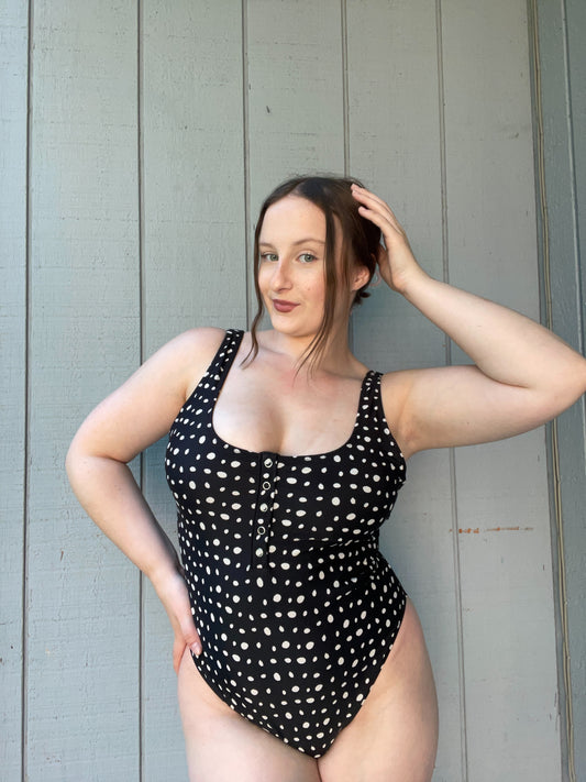B&W Polka Dot Swimsuit | From the Rack | Grace Thrifts