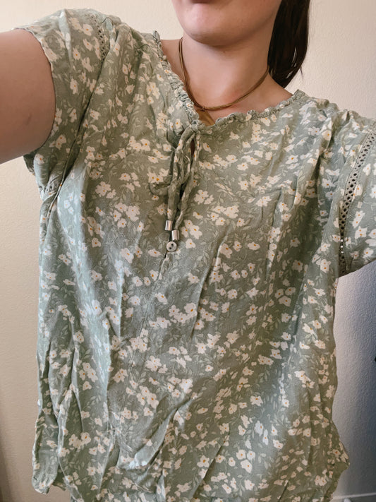 Sage Floral Button Up Blouse