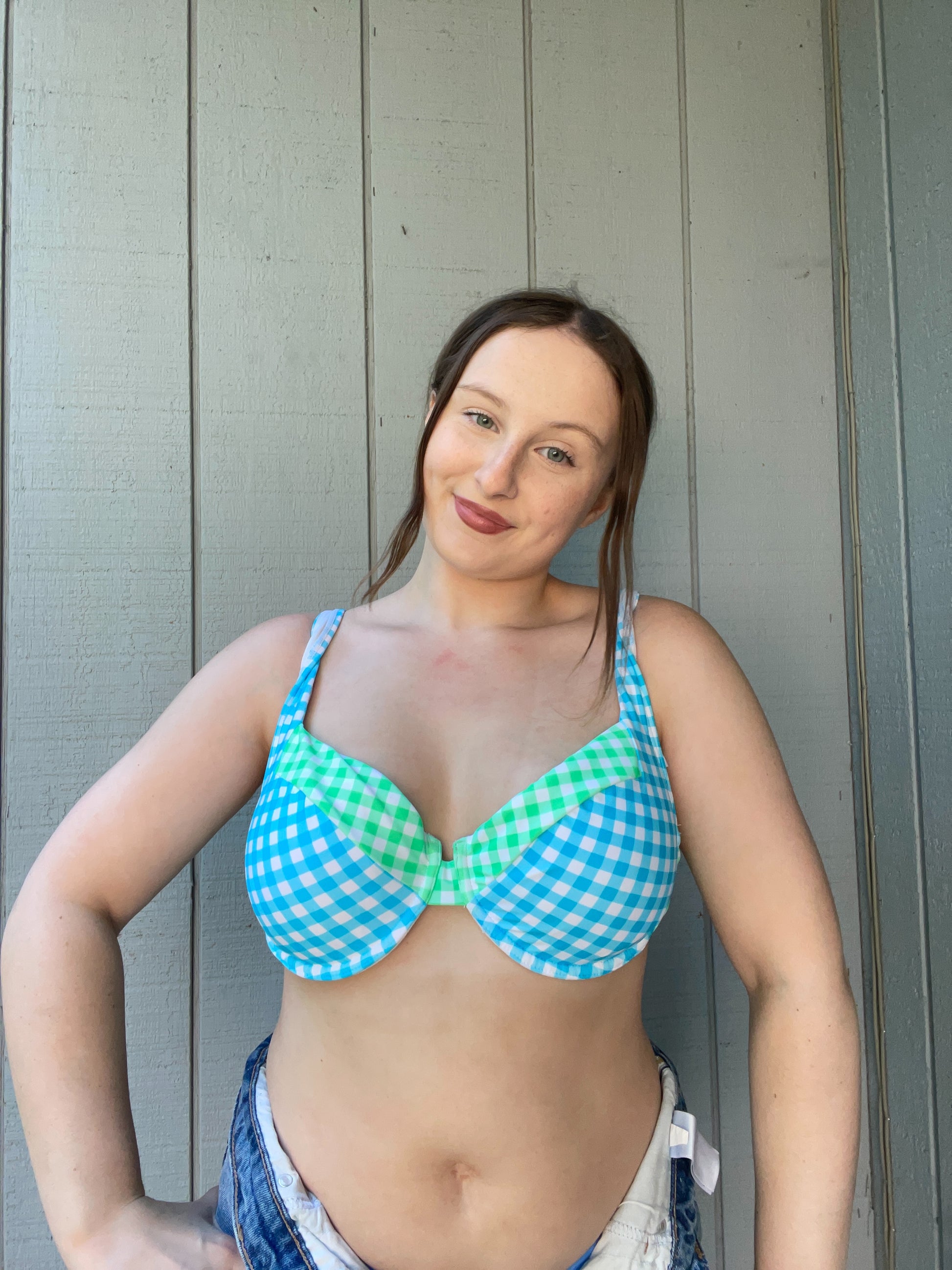 Neon Gingham Bikini Top | From the Rack | Grace Thrifts