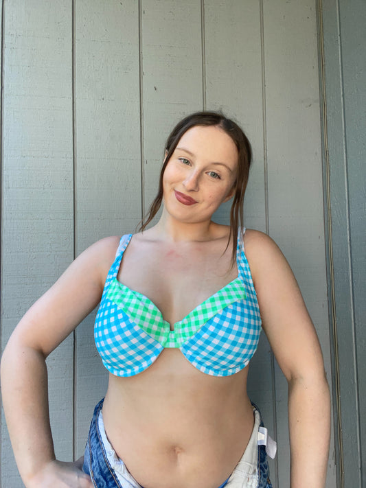 Neon Gingham Bikini Top | From the Rack | Grace Thrifts