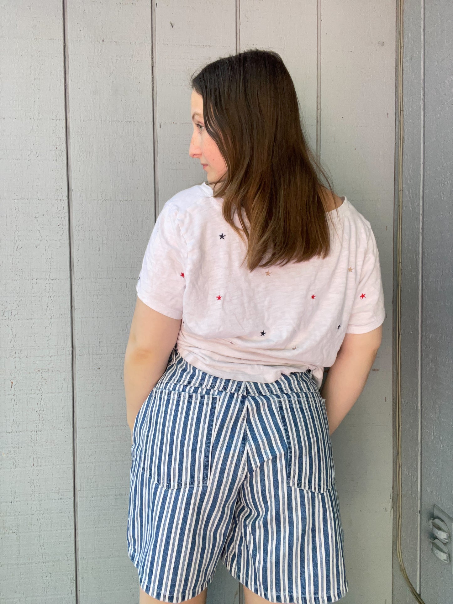 Blue & White Striped Shorts