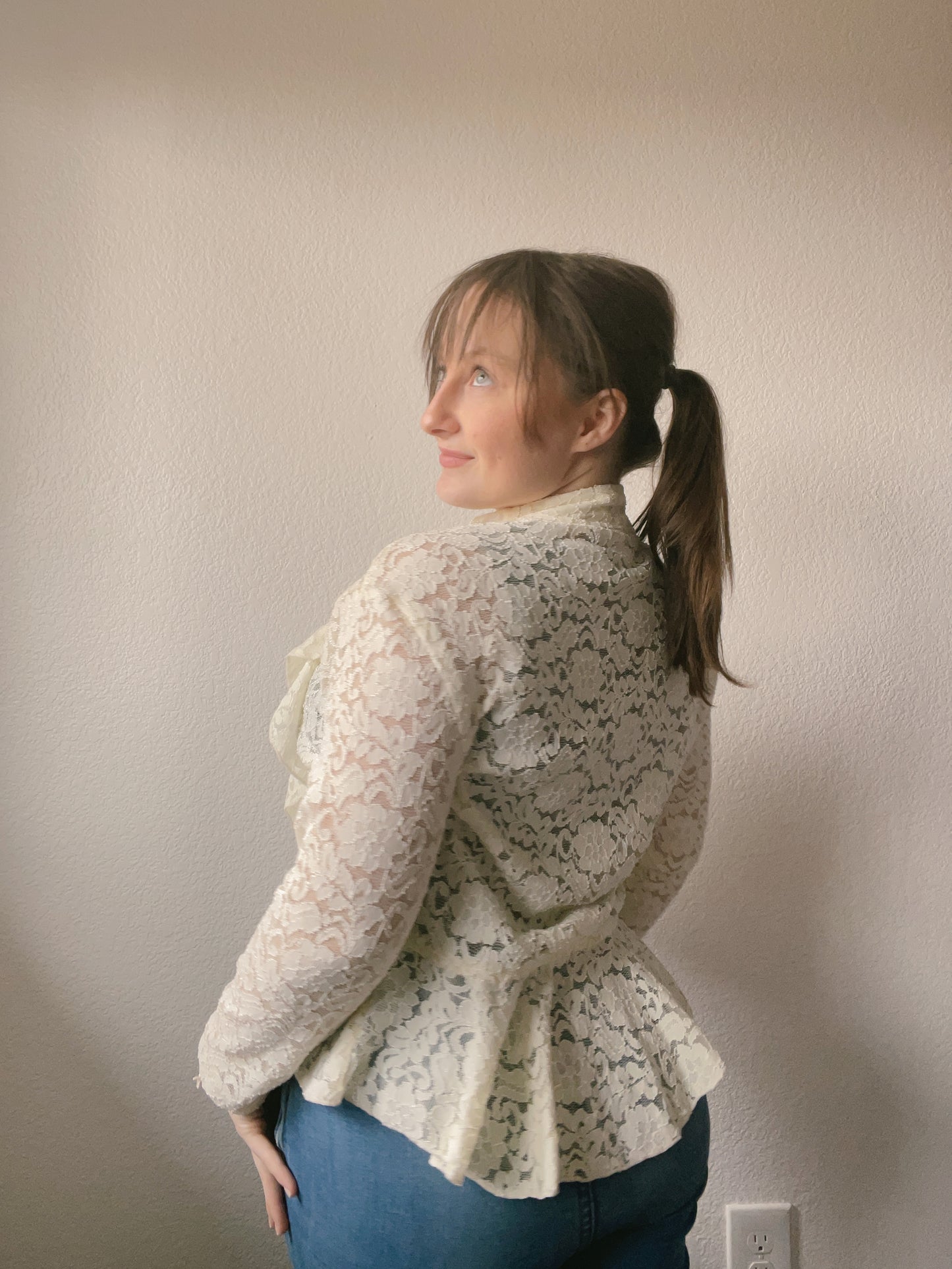Cream Lace Ruffle Cardigan