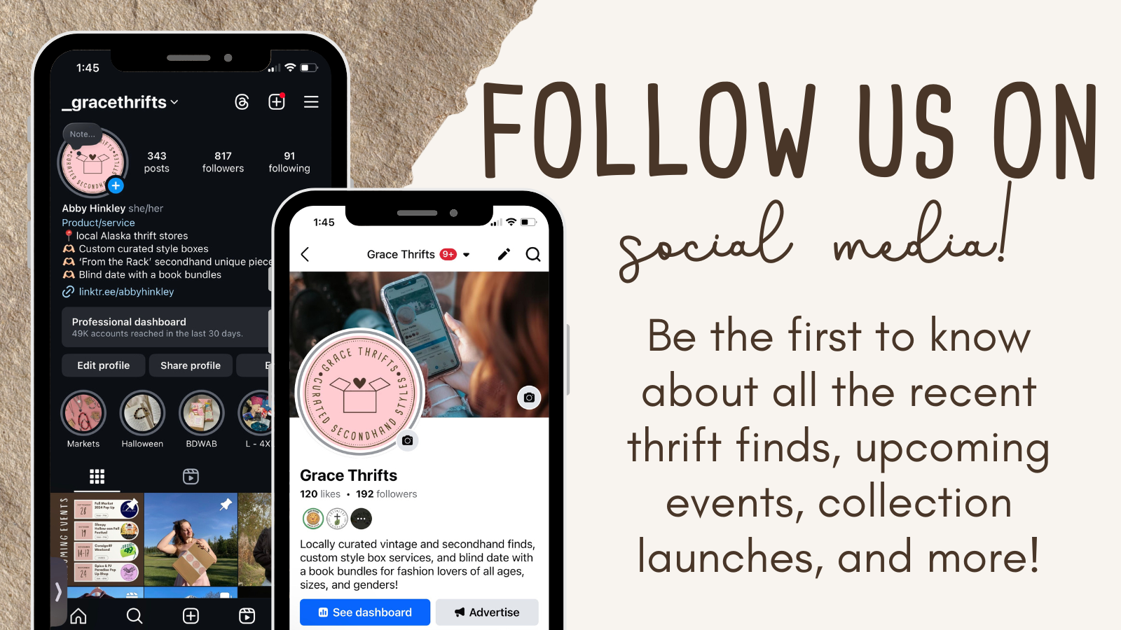 Follow Us On Social Media | Curated Secondhand Styles | Grace Thrifts | Wasilla, AK