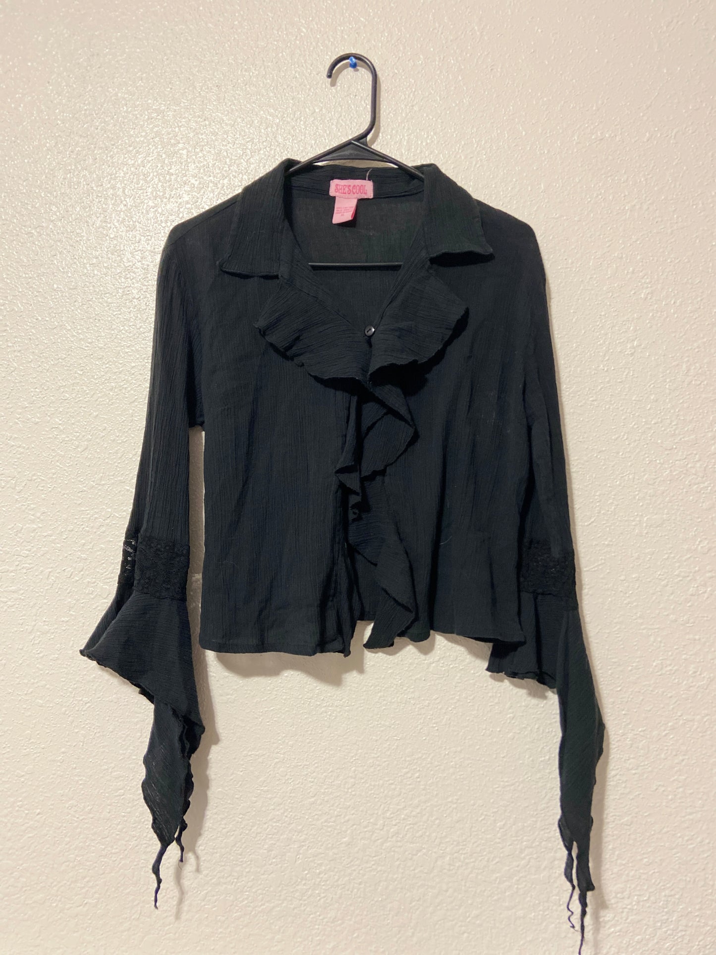 Black Y2K Ruffle Witch Top | From the Rack | Curated Secondhand Styles | Grace Thrifts | Wasilla, AK