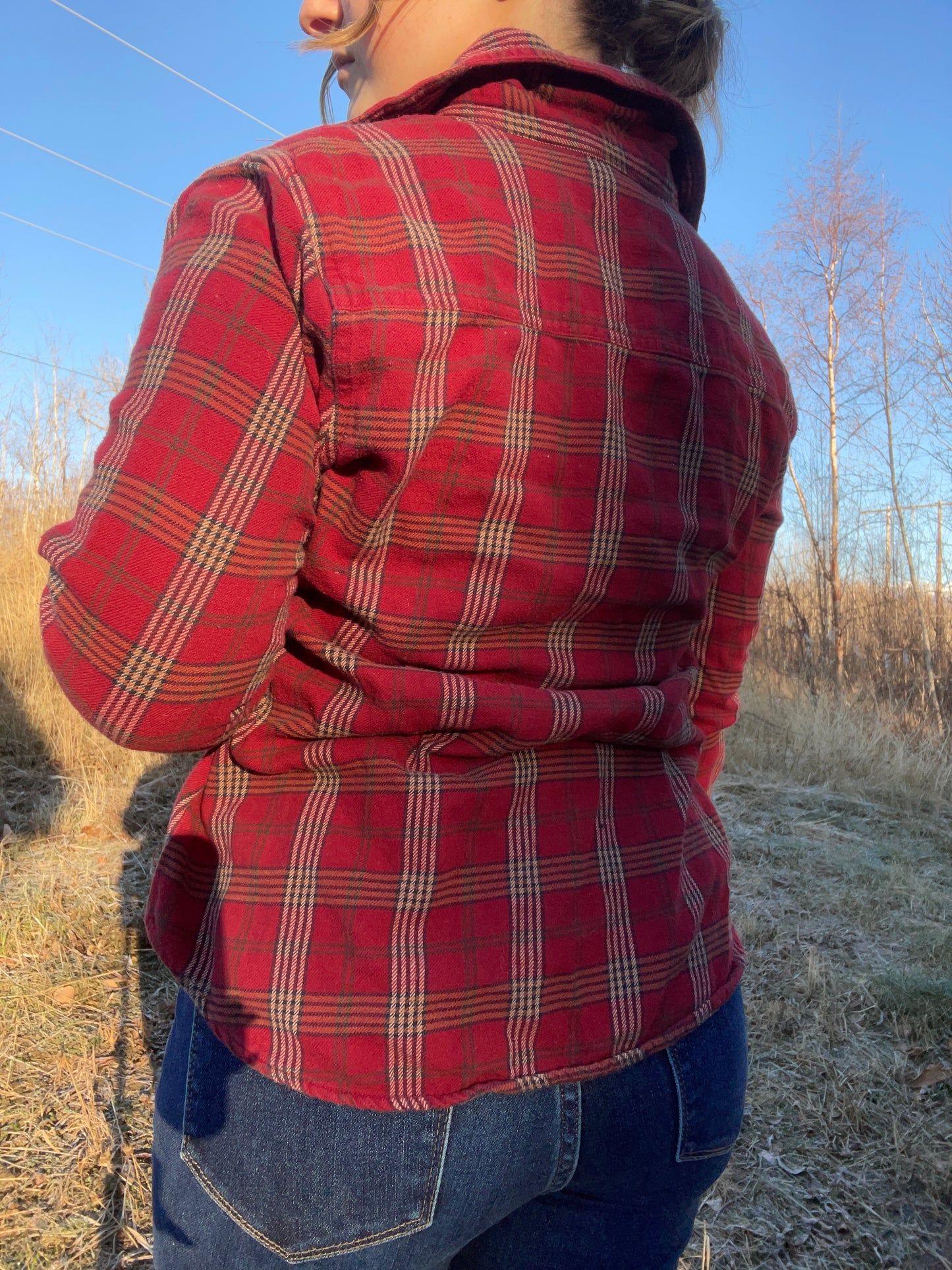 Red Honeycrisp Button Up Flannel | From the Rack | Curated Secondhand Styles | Grace Thrifts | Wasilla, AK