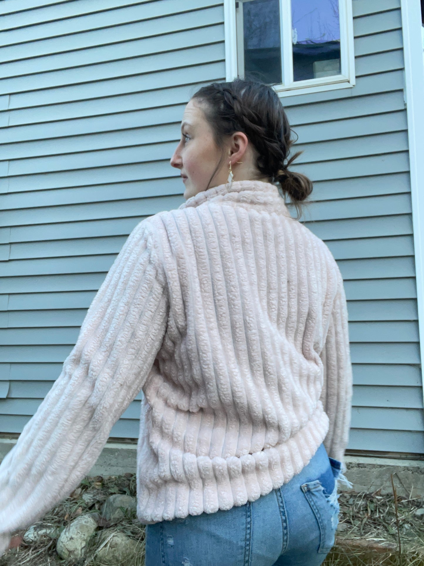 Pink Fuzzy Ribbed Quarter Zip Sweater | From the Rack | Grace Thrifts | Curated Secondhand Styles | Wasilla, AK