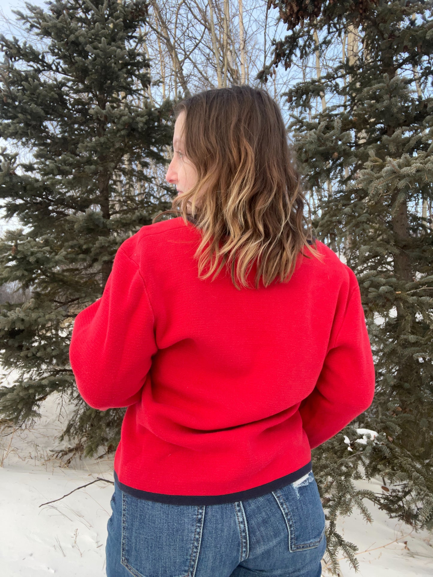 Red & Navy Pendleton Cardigan | From the Rack | Grace Thrifts