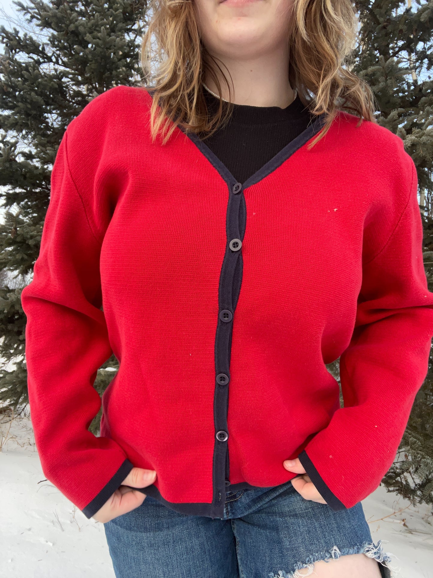 Red & Navy Pendleton Cardigan | From the Rack | Grace Thrifts