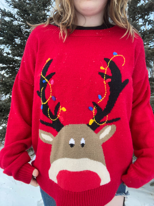 Red Reindeer Christmas Sweater | From the Rack | Grace Thrifts