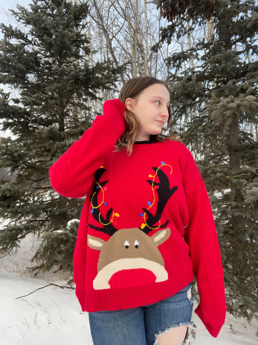 Red Reindeer Christmas Sweater | From the Rack | Grace Thrifts