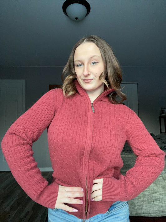 Pumpkin Cable Knit Zip Up Sweater | From the Rack | Grace Thrifts