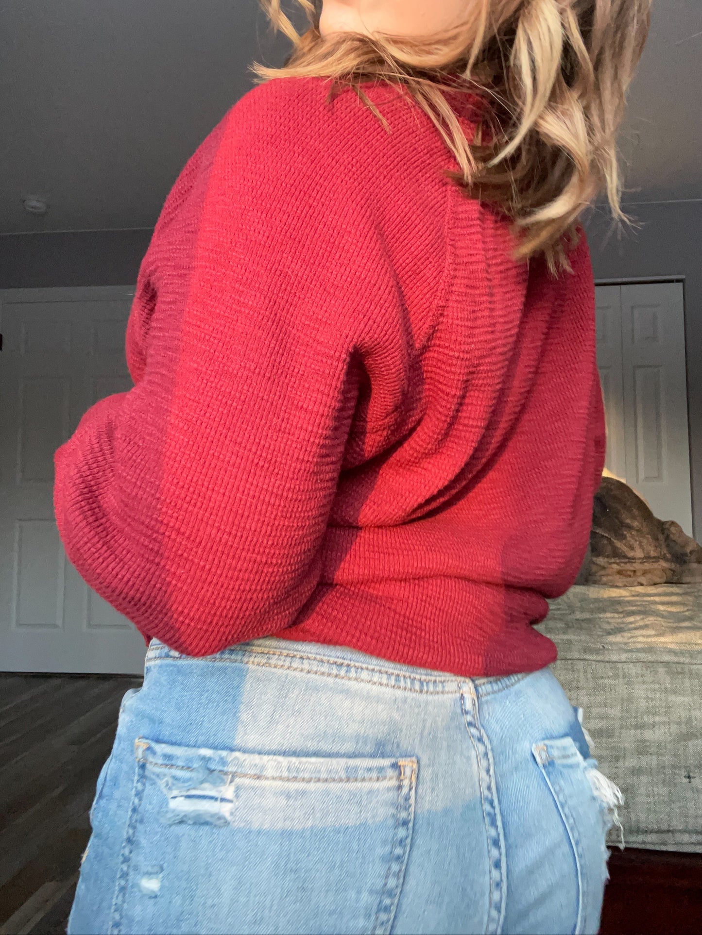 Red Waffle Knit Top | From the Rack | Grace Thrifts