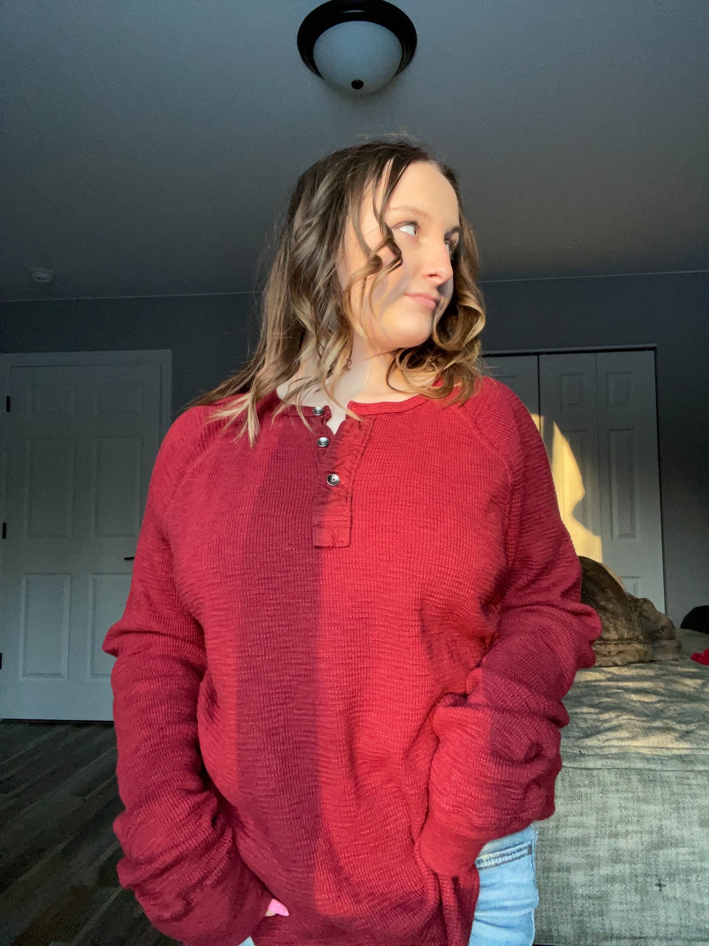 Red Waffle Knit Top | From the Rack | Grace Thrifts