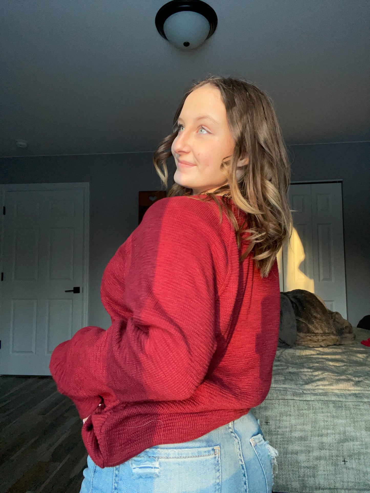 Red Waffle Knit Top | From the Rack | Grace Thrifts