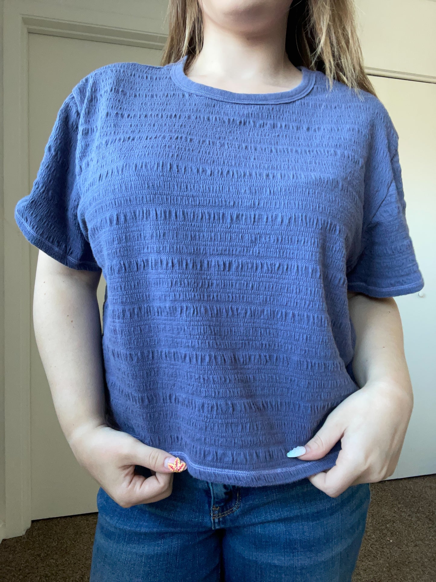 Navy Smocked Crop Top | From the Rack | Grace Thrifts