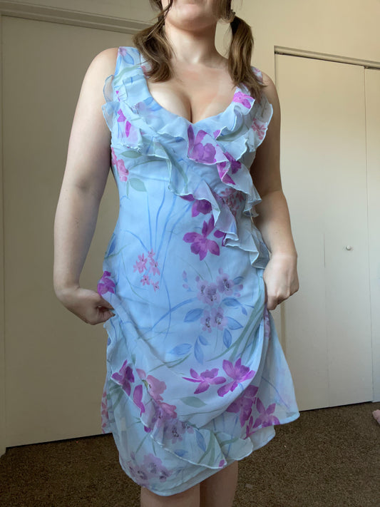 Periwinkle Floral Mini Dress | From the Rack | Grace Thrifts