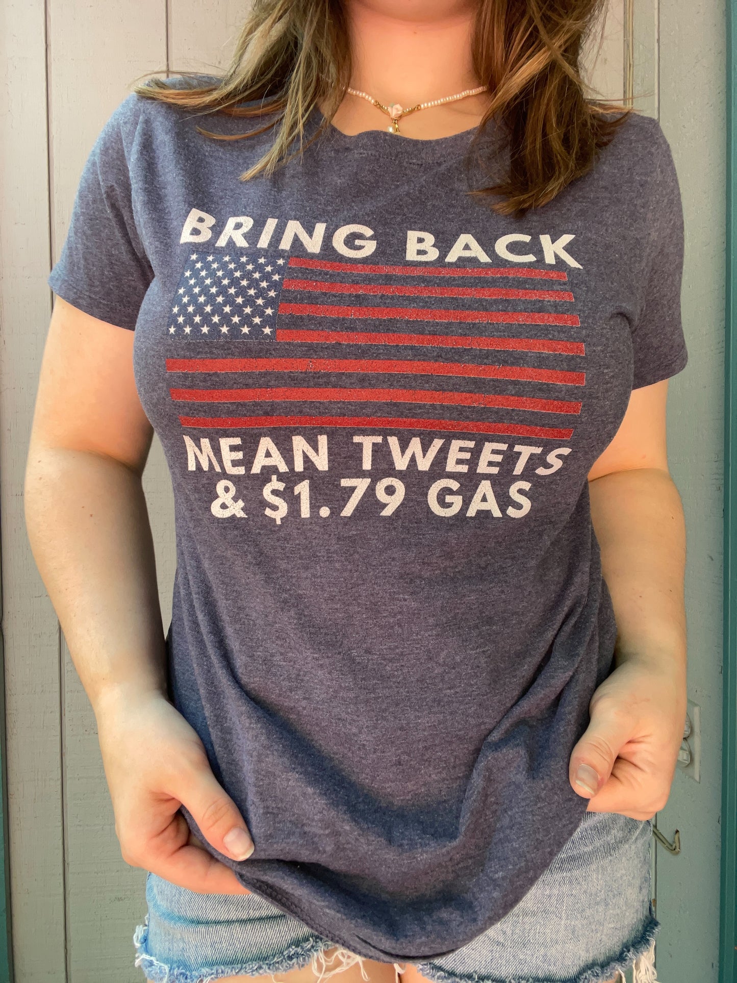 Mean Tweets & Cheap Gas Graphic Tee | From the Rack | Grace Thrifts
