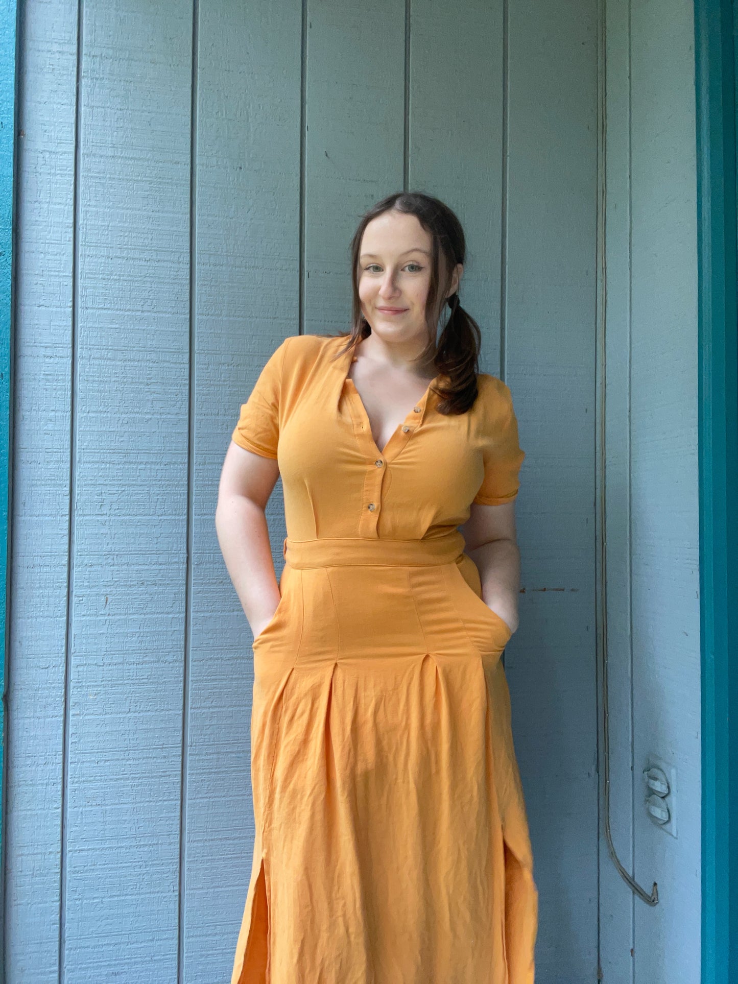 Apricot Button Up Dress | From the Rack | Grace Thrifts