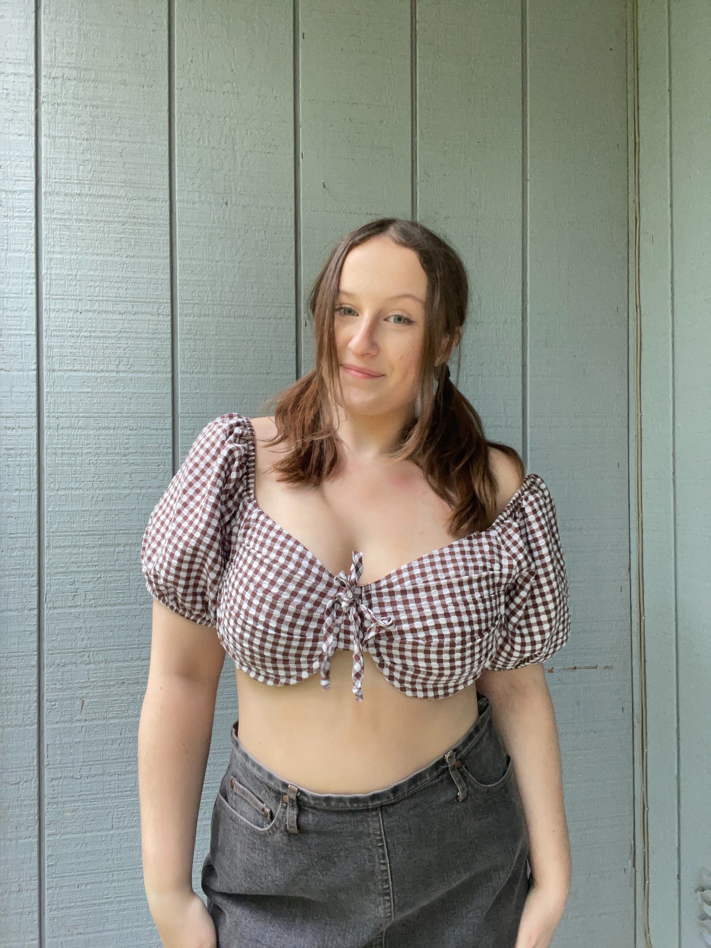 Brown Gingham Crop Top | From the Rack | Grace Thrifts