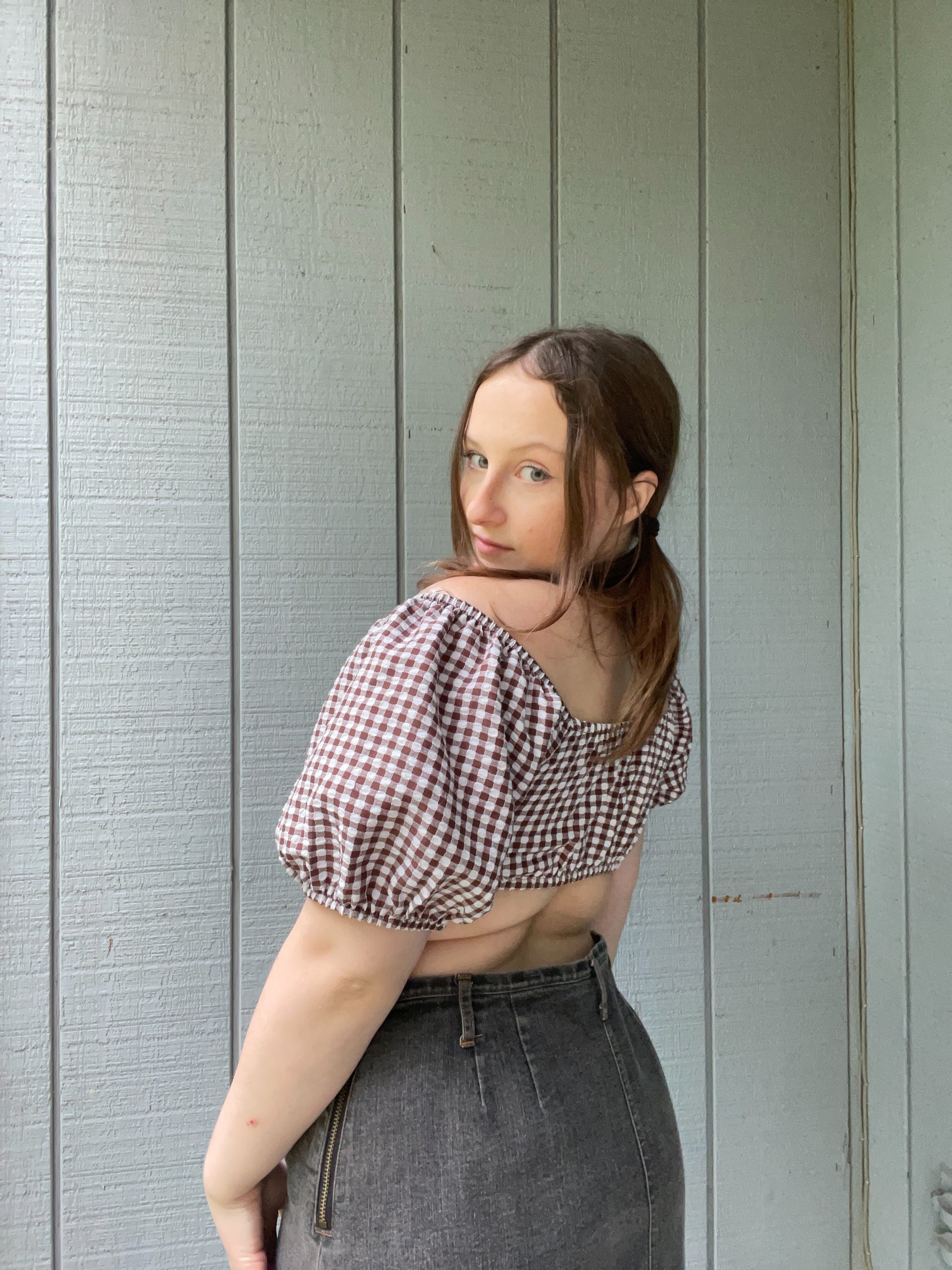 Brown Gingham Crop Top | From the Rack | Grace Thrifts