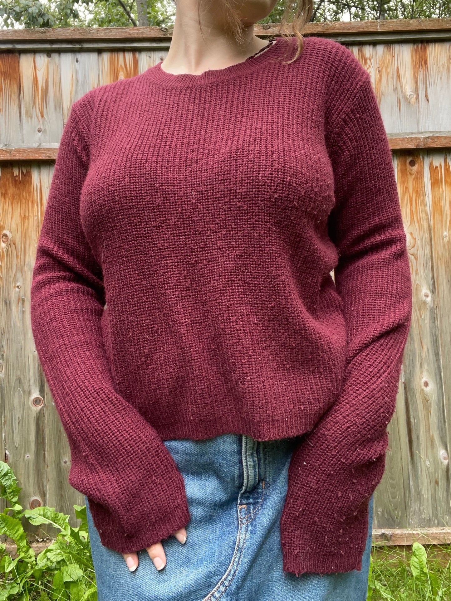 Maroon Lace Up Sweater | From the Rack | Grace Thrifts