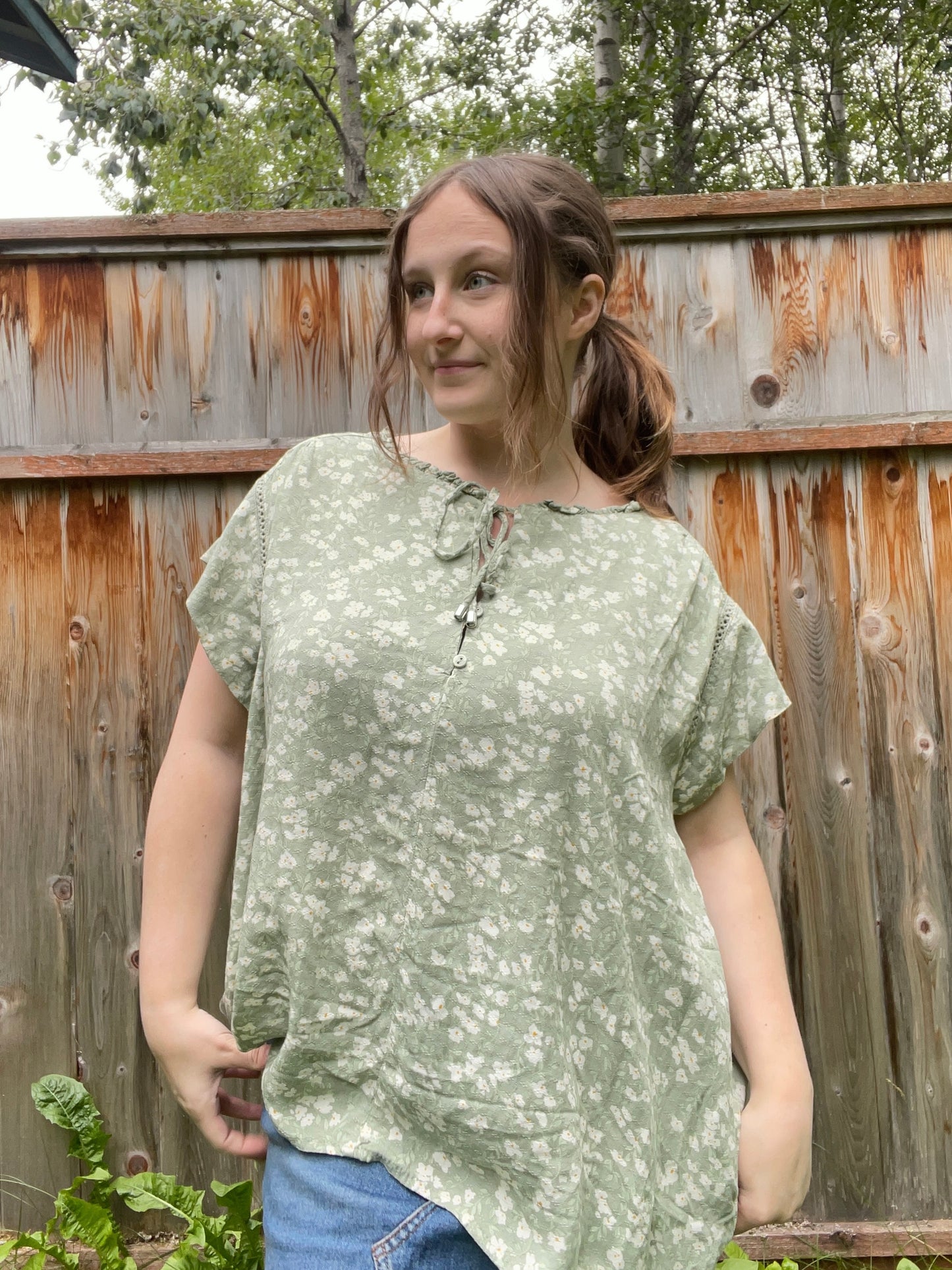Sage Floral Button Up Blouse | From the Rack | Grace Thrifts